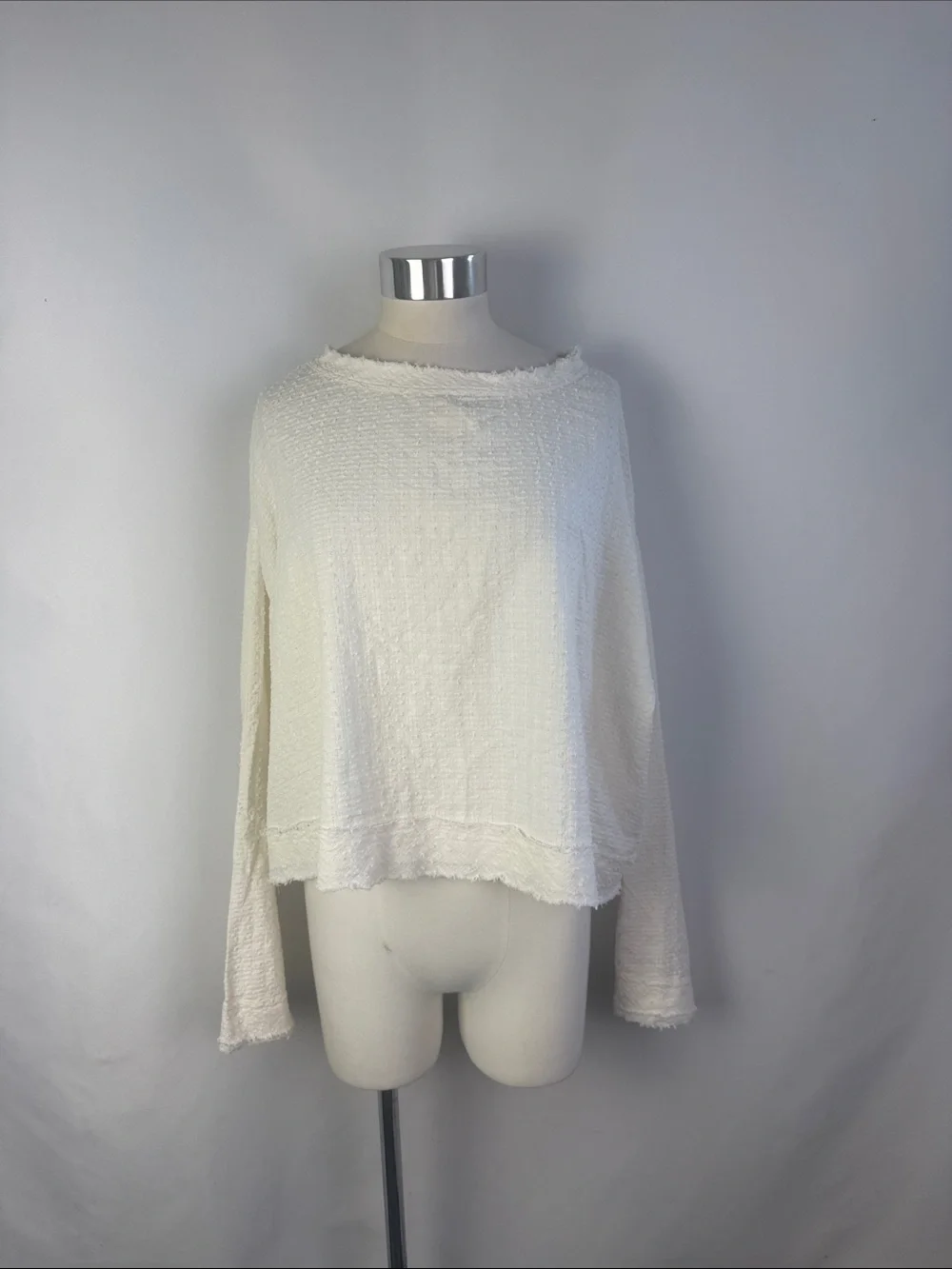 FREE PEOPLE WHITE TEXTURE TIE NECK TOP